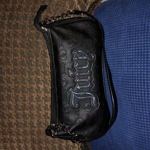 Juicy Couture Black Embossed Logo Shoulder Bag with Heart Charm